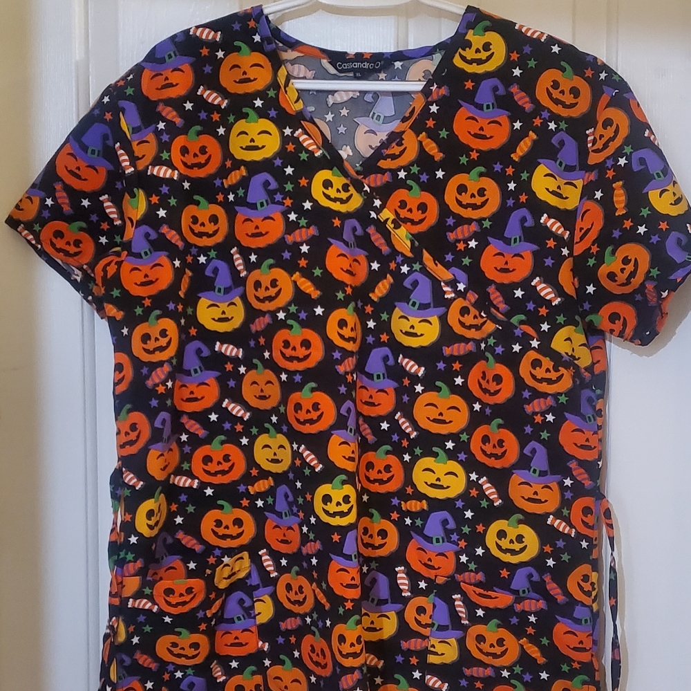 Cassandra O Halloween Scrub Top
